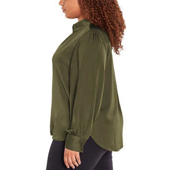 NWOT Banana Republic Satin Blouse | Green - Picture 2 of 7